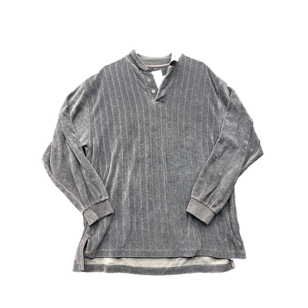 Basic Equipment Henley Shirt Mens XL Gray‎ Cotton Striped Side Slit High Low Hem